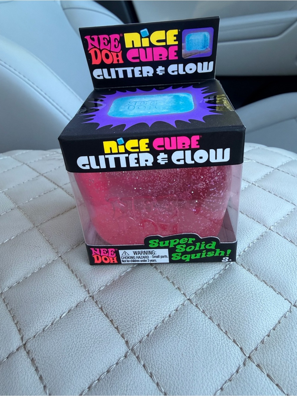 Authentic NeeDoh Nice Cube Glitter & Glow Super Solid Squish - Pink